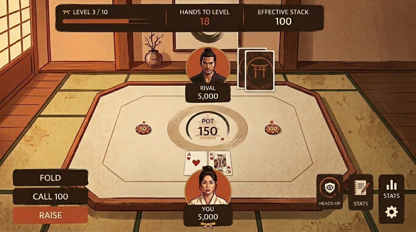 Dojo Poker — heads-up match in progress